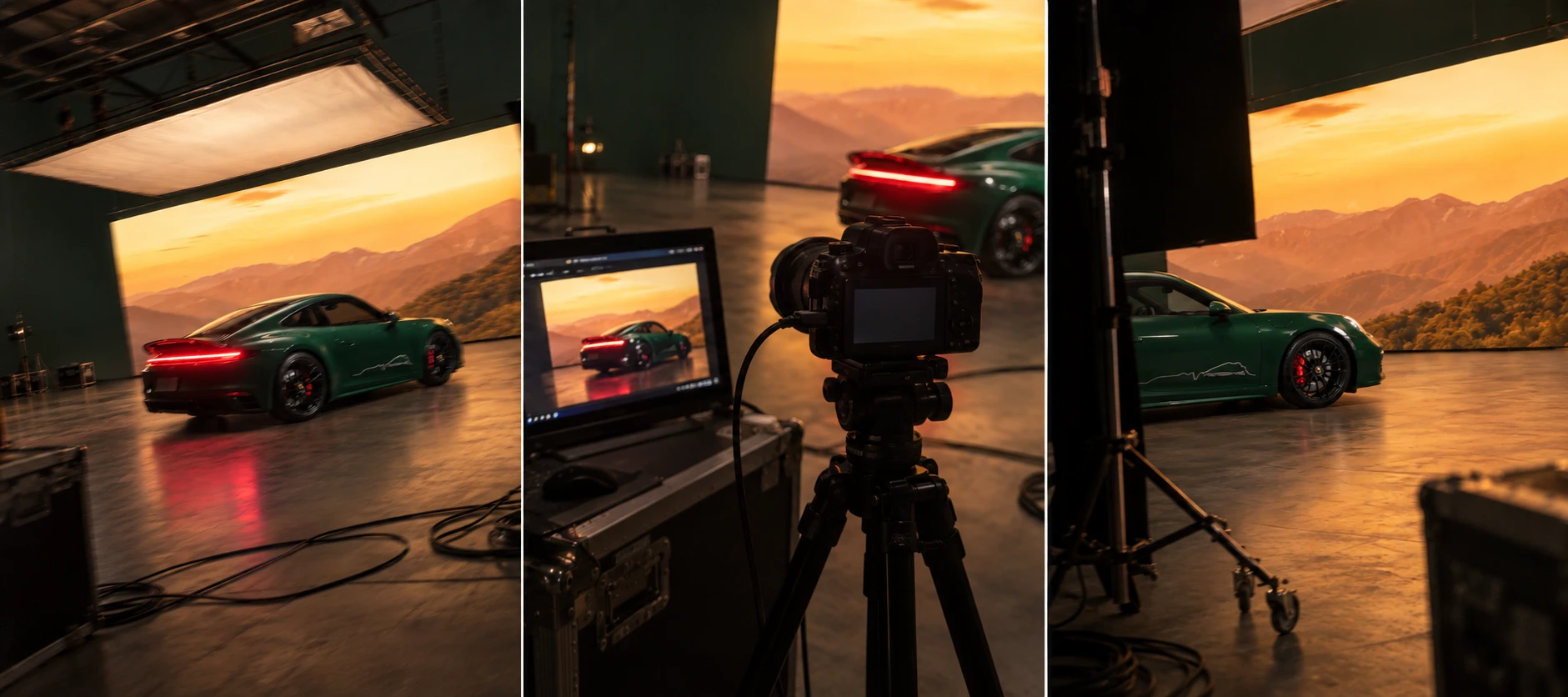 Reconstructed handheld studio snapshot of the Porsche set and overhead diffusion