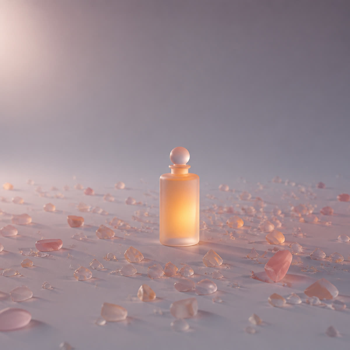 One crisp glowing form standing among a field of dim scattered fragments